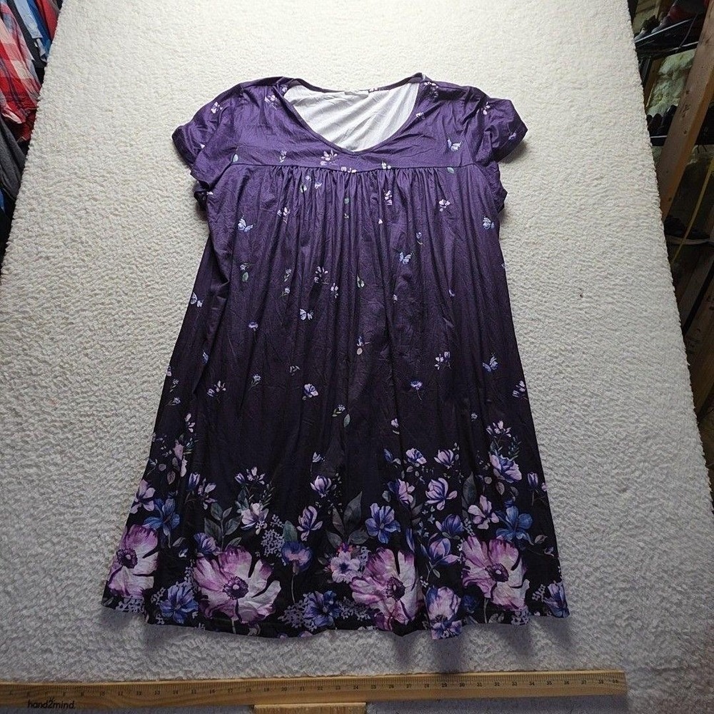 Ekouaer Sleep Gown Womens 3XL Purple Floral V Neck Short Sleeve Jersey Chemise